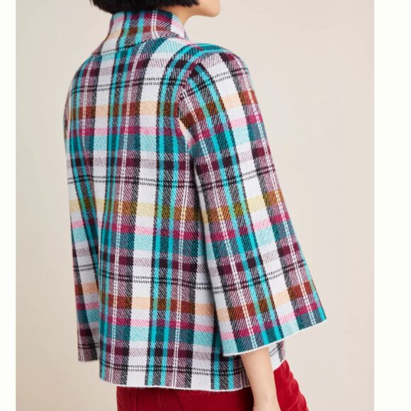 ANTHROPOLOGIE Rosetta Cropped Plaid Knit Jacket | Size Large - Picture 4 of 10